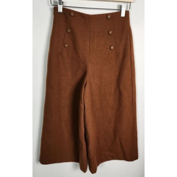 CC & DD Pants - CC & DD Women's Sz. 25 Brown Wool Wide Leg Crop Sailor Button Front Pants